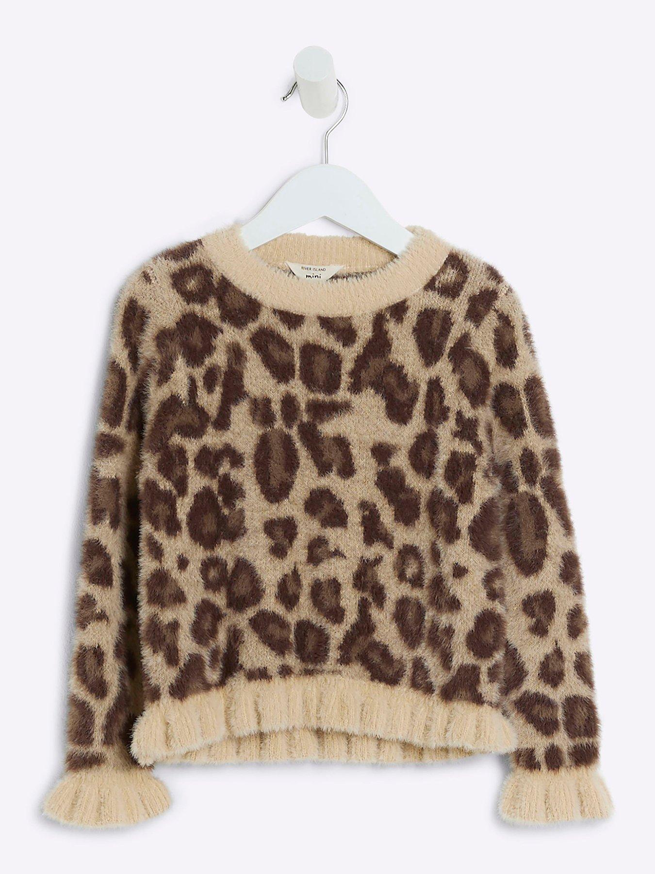 river-island-mini-mini-girl-leopard-fluffy-frill-jumper-brown