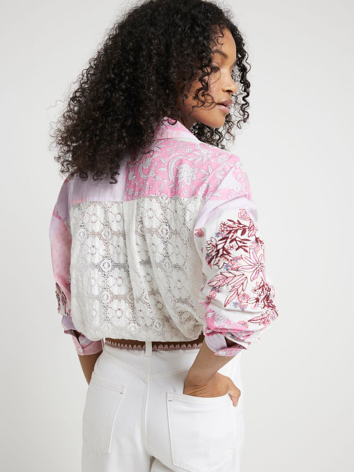 Image 2 of 6 of River Island Patchwork Boyfriend Shirt - Medium Pink
