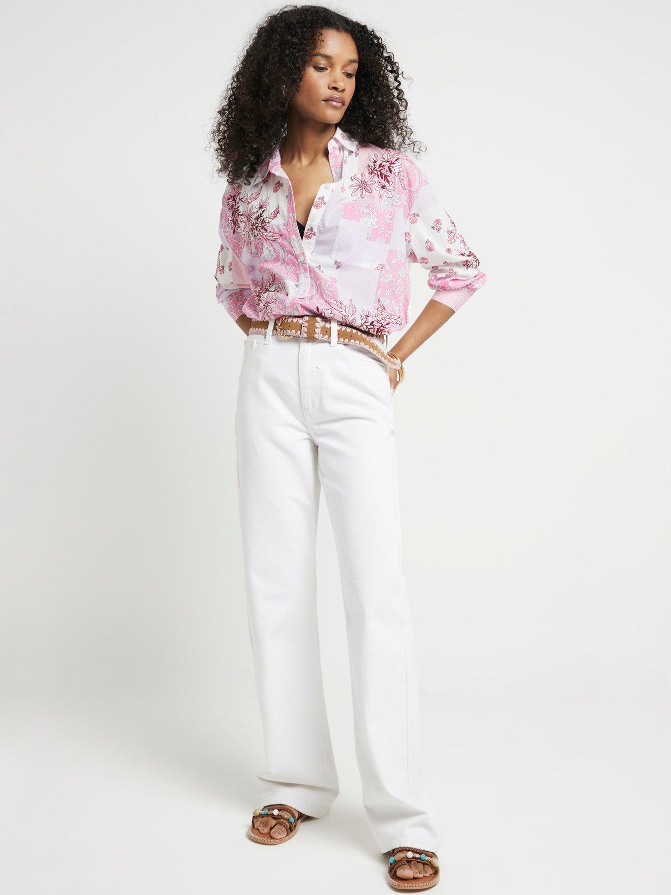 Image 3 of 6 of River Island Patchwork Boyfriend Shirt - Medium Pink