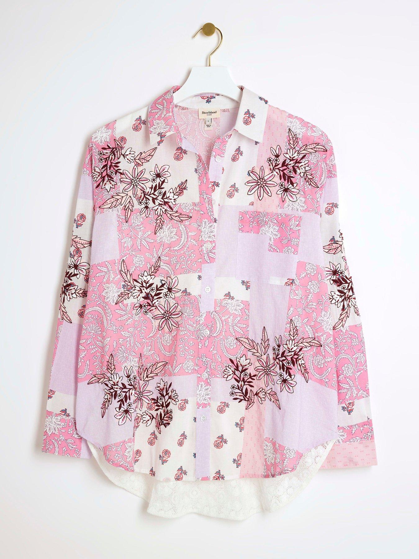 Image 5 of 6 of River Island Patchwork Boyfriend Shirt - Medium Pink