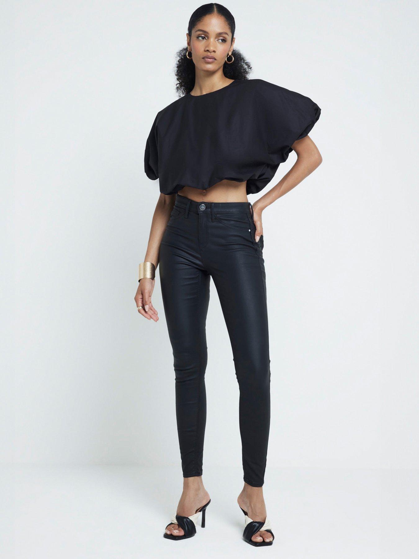 river-island-midi-rise-coated-sculpt-jeans-black