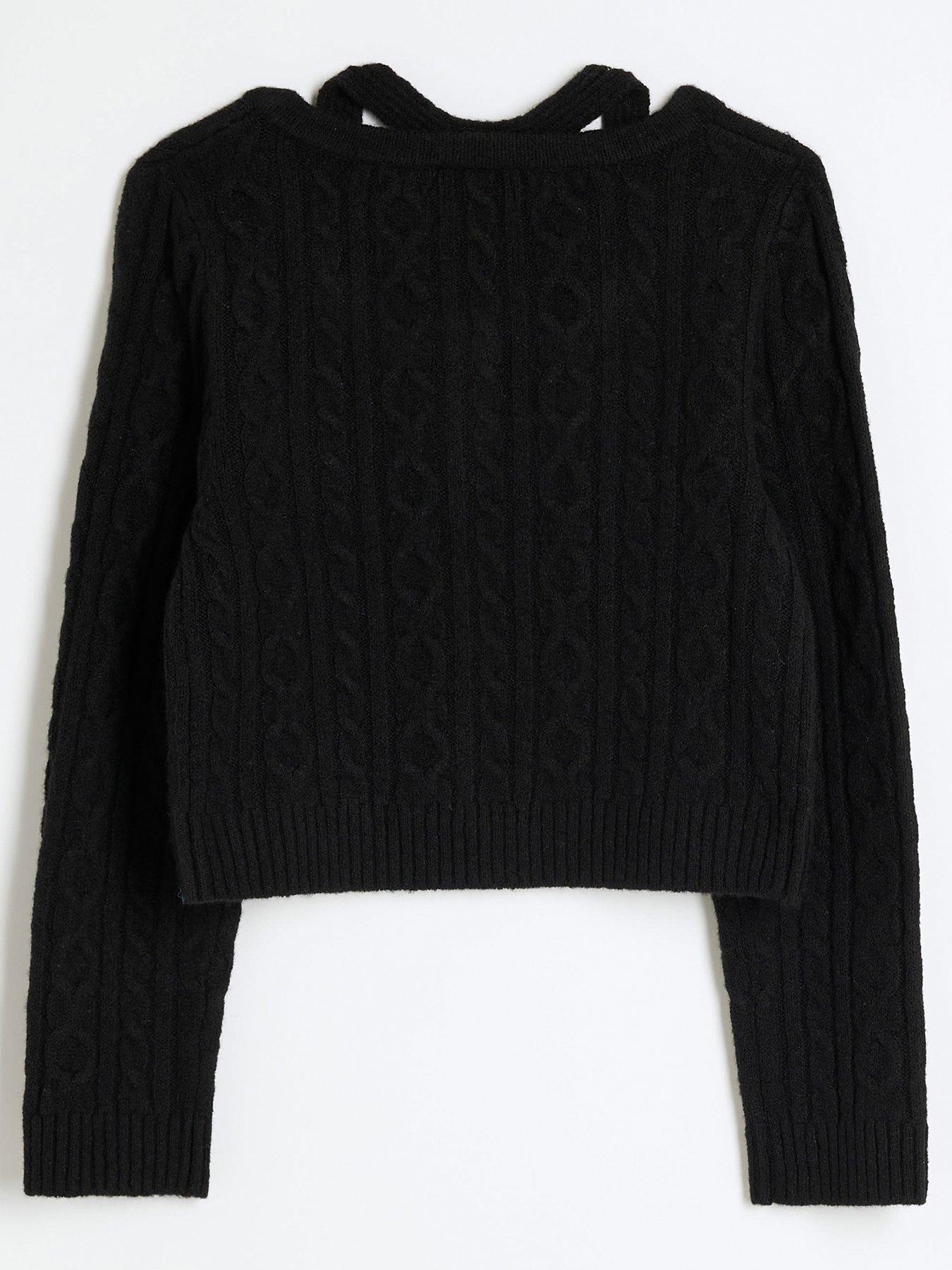 river-island-older-girl-cable-knit-halter-neck-cardigan-blackback