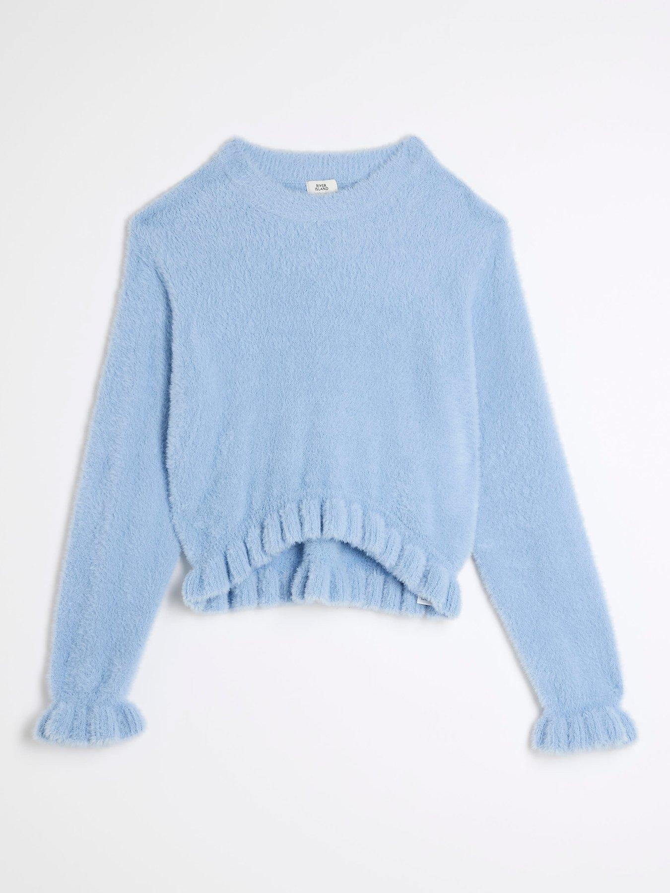Image 1 of 4 of River Island Girls Frill Cropped Jumper - Blue