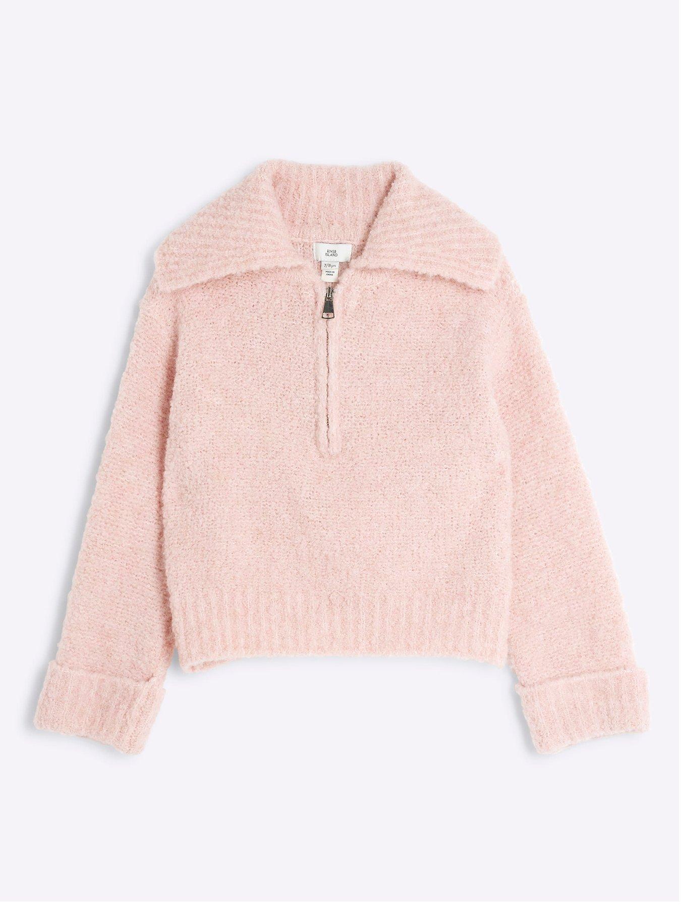 River Island Older Girl Boucle Zip Funnel Neck Jumper Pink Very Ireland