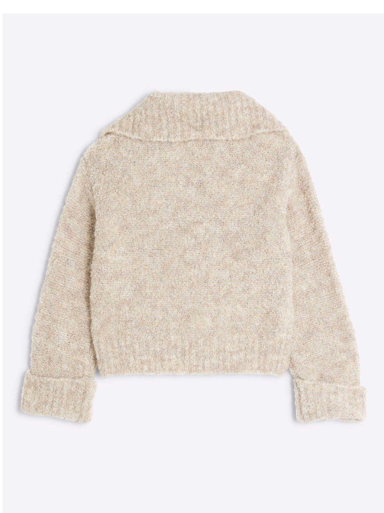 river-island-older-girl-boucle-zip-funnel-neck-jumper-beigeback