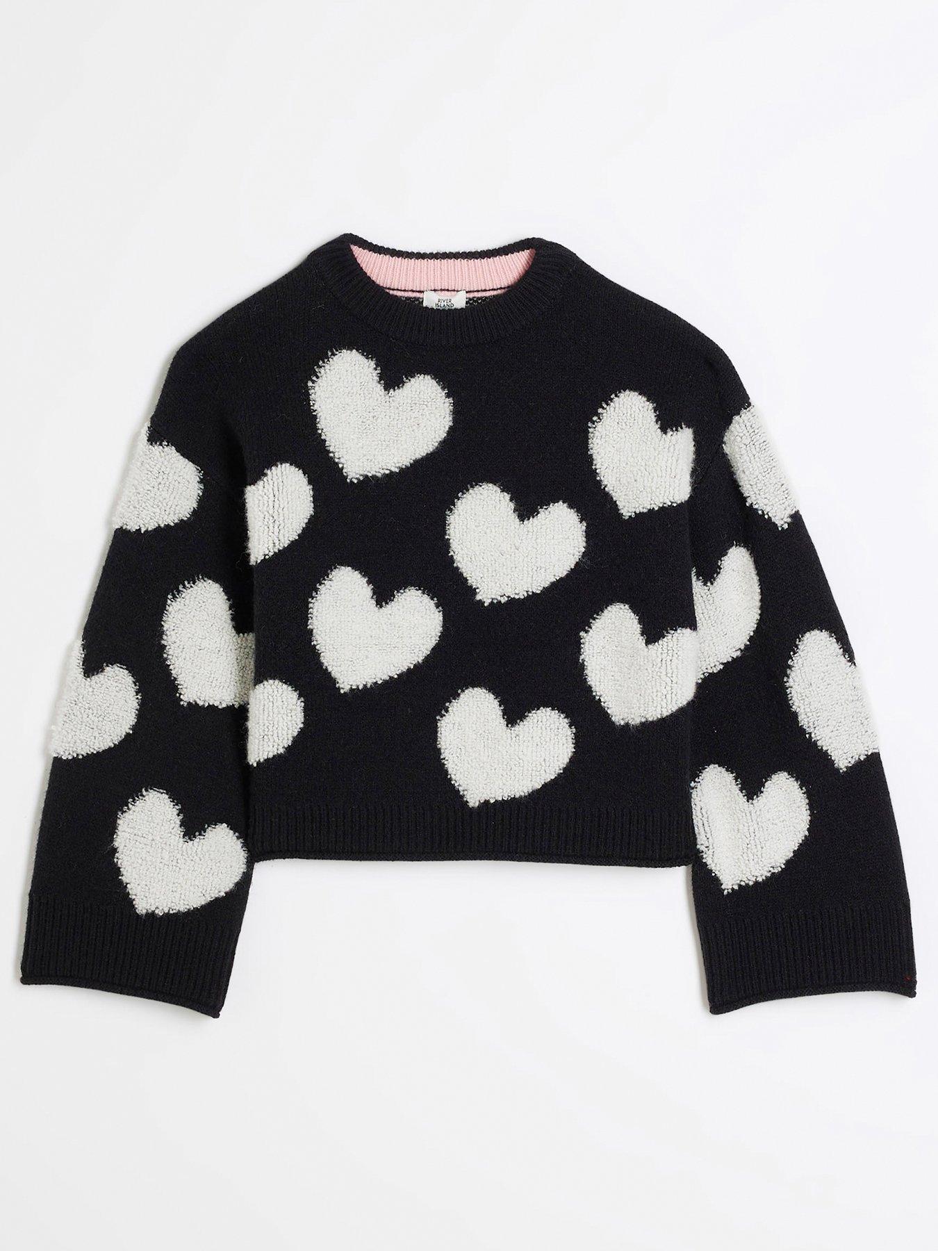 river-island-older-girl-boucle-heart-jumper-black