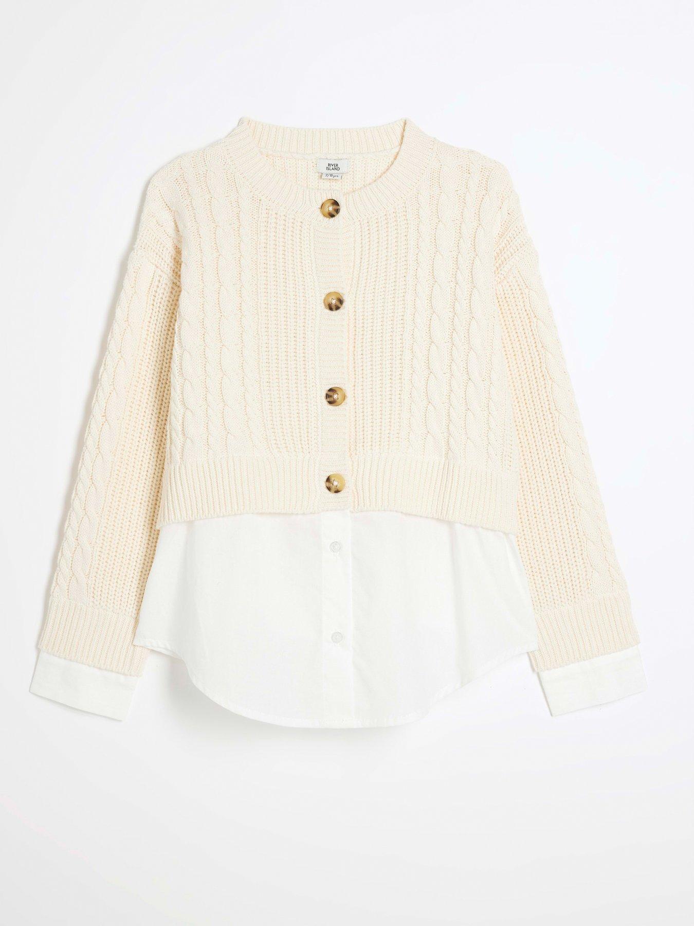 river-island-girls-cable-cardigan-hybrid-top-cream