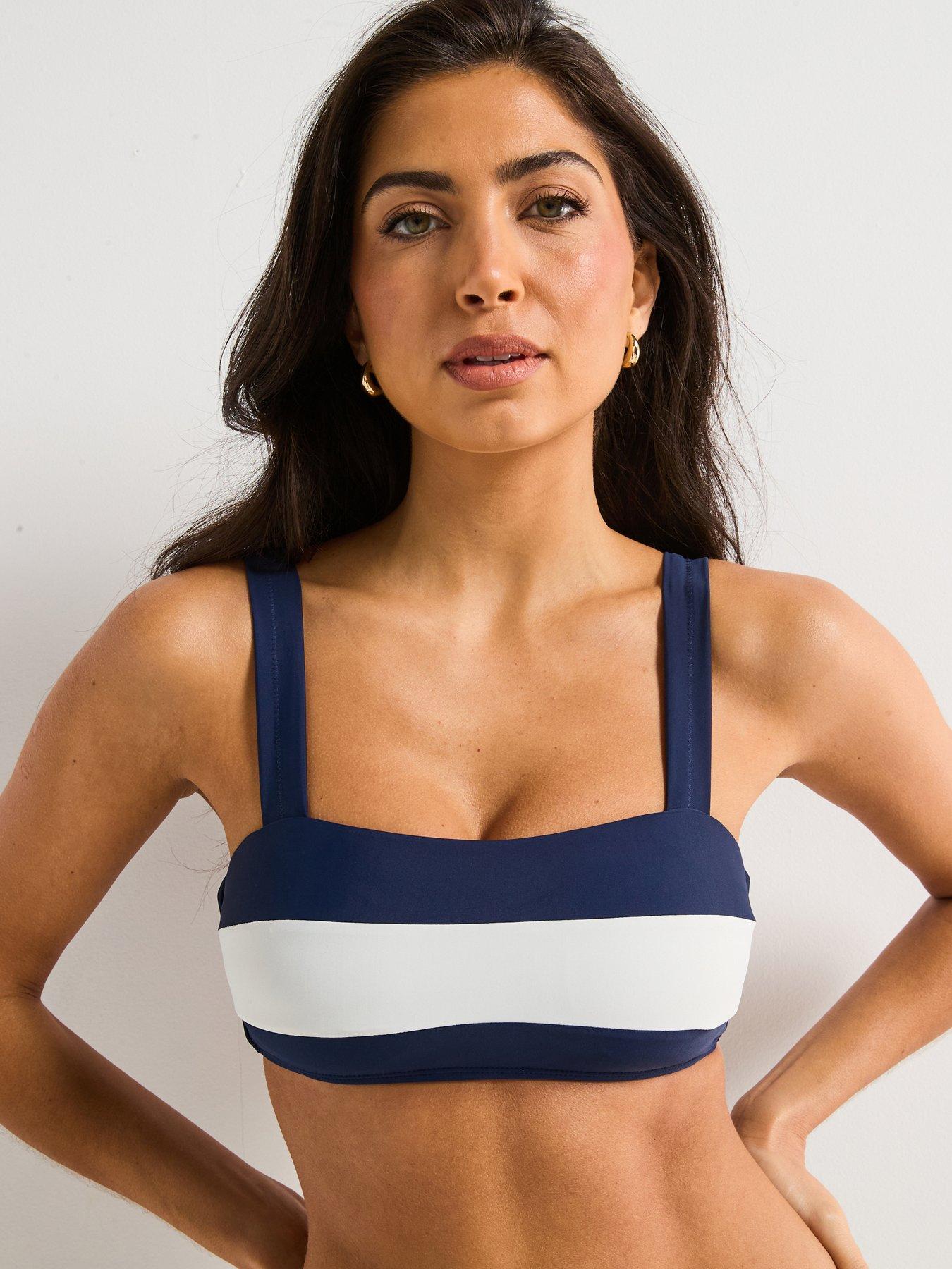Image 2 of 6 of V by Very Contrast Stripe Bikini Top - Navy