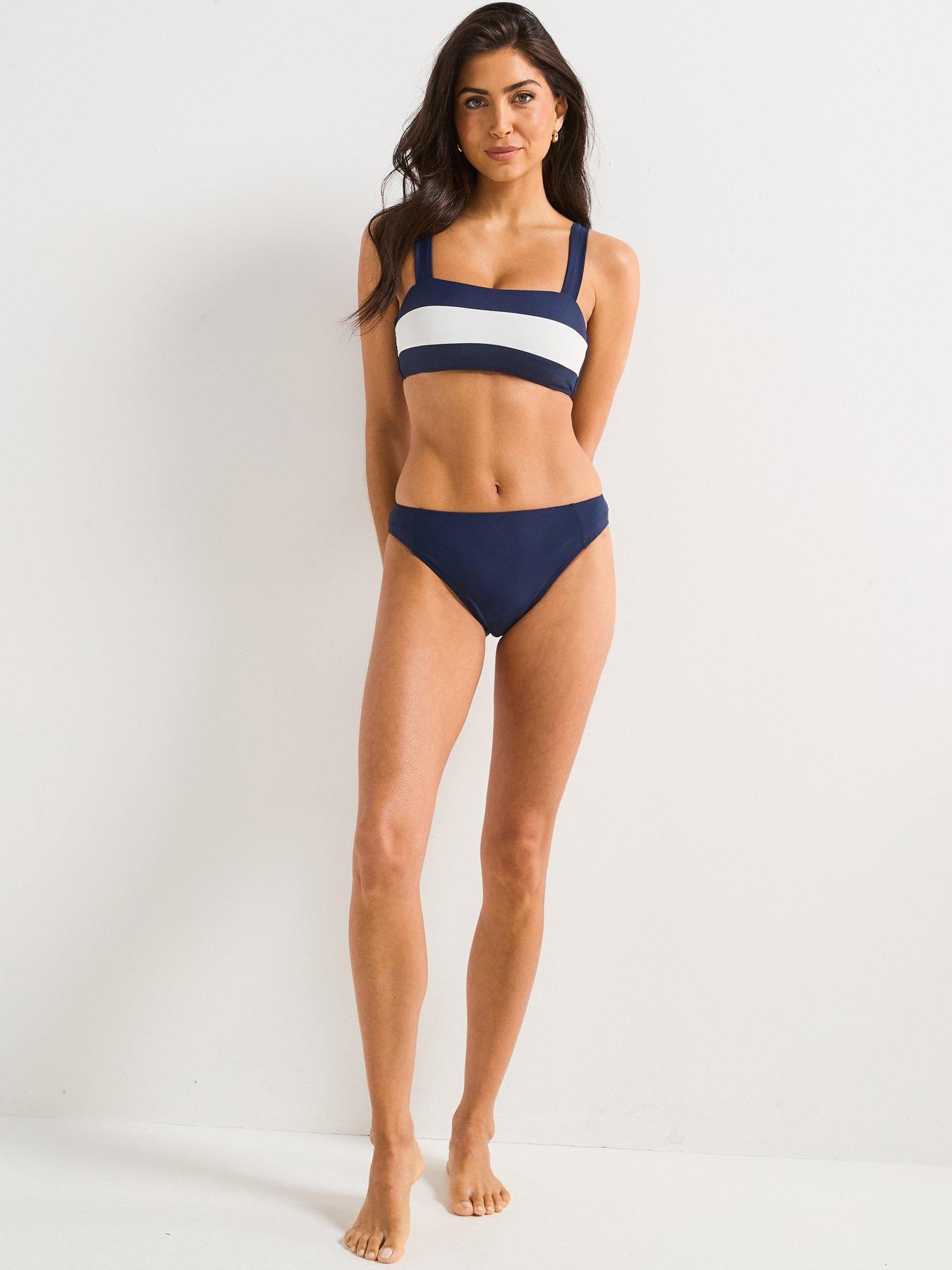 Image 4 of 6 of V by Very Contrast Stripe Bikini Top - Navy
