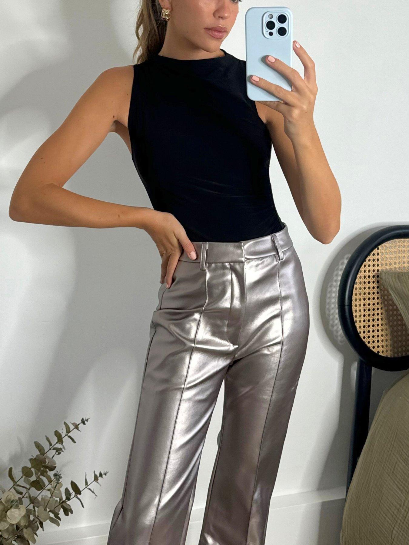 Image 4 of 4 of Style Cheat Pu Metallic Wide Leg Trouser - Silver