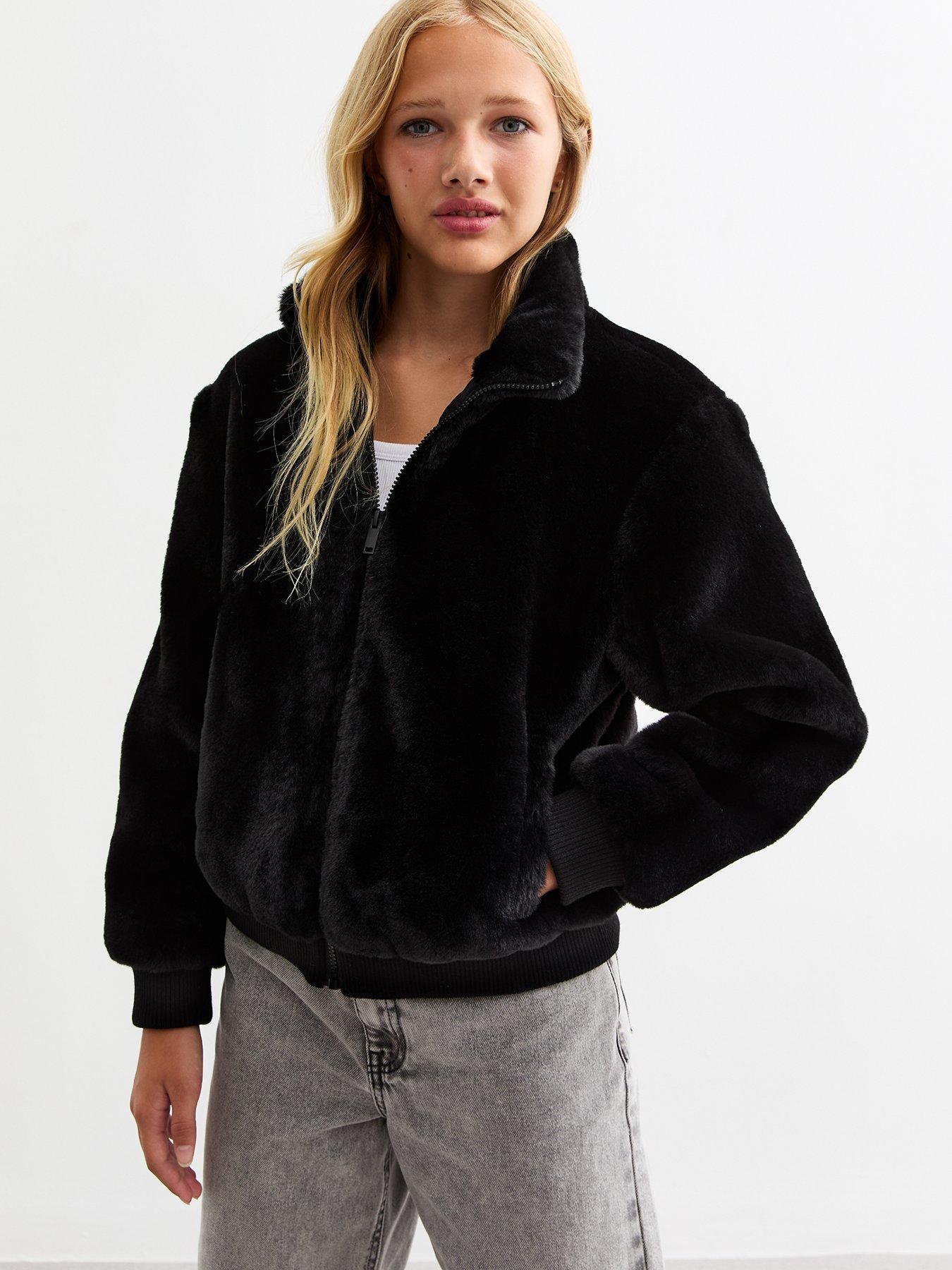 new-look-915-girls-faux-fur-zip-up-coat-black