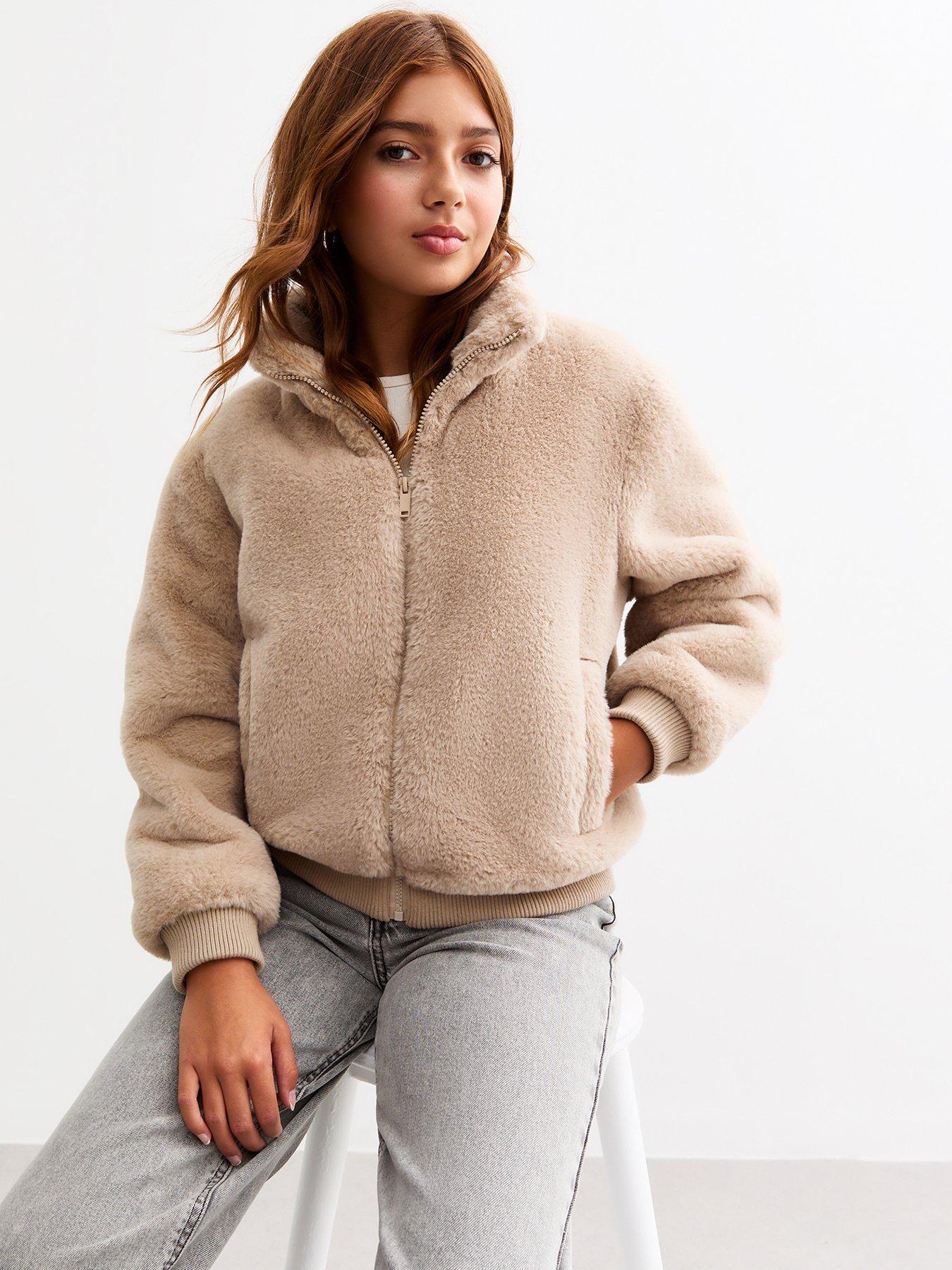 new-look-915-girls-stone-faux-fur-zip-up-coat