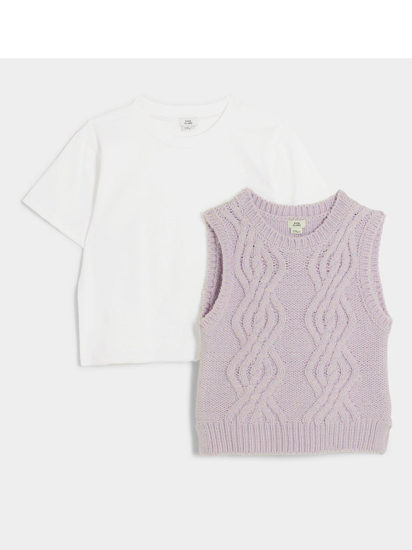 river-island-girls-cable-knit-vest-top-and-t-shirt-purplefront