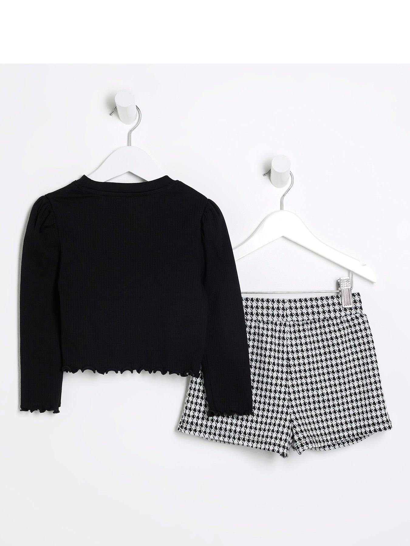 river-island-mini-mini-girl-top-and-dogtooth-skort-set-blackback