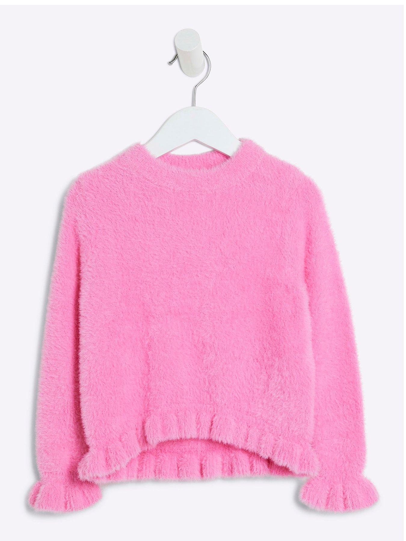 Image 1 of 4 of River Island Mini Mini Girls Fluff Knit Jumper - Pink