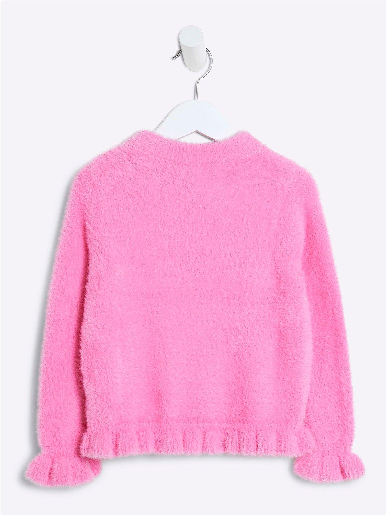 Image 2 of 4 of River Island Mini Mini Girls Fluff Knit Jumper - Pink