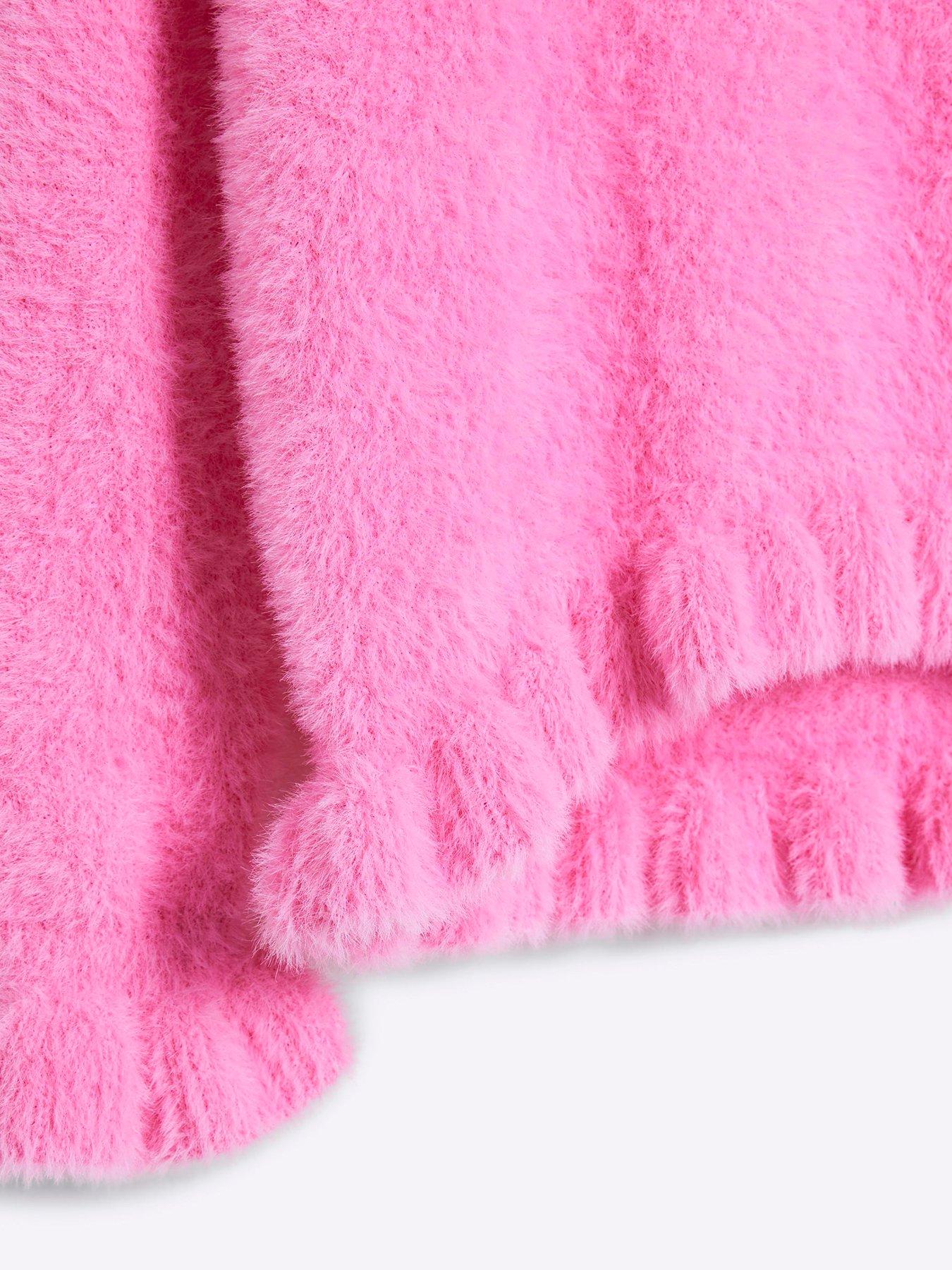 Image 3 of 4 of River Island Mini Mini Girls Fluff Knit Jumper - Pink