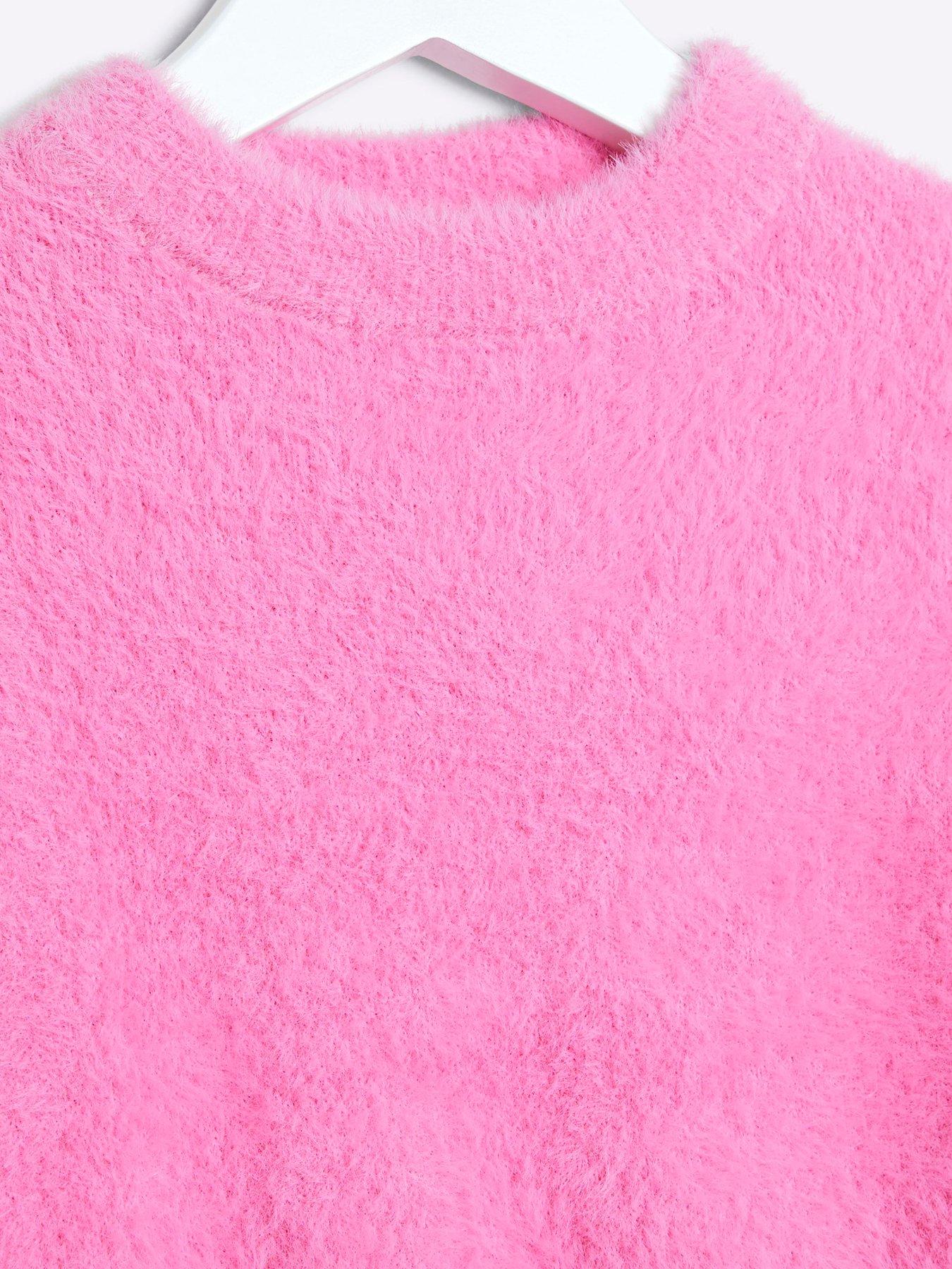 Image 4 of 4 of River Island Mini Mini Girls Fluff Knit Jumper - Pink