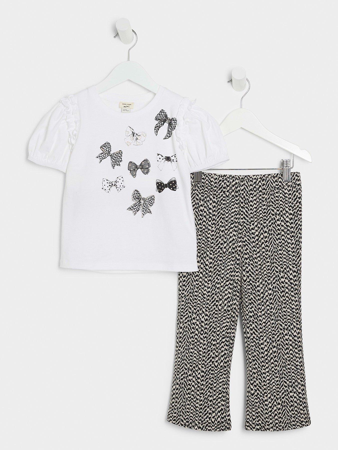 river-island-mini-mini-girls-bow-print-t-shirt-set-white