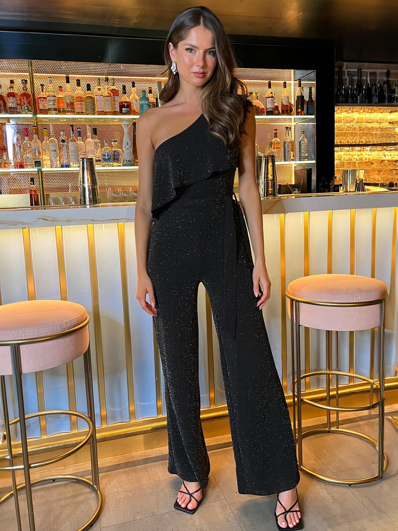 ax-paris-sparkle-one-shoulder-frill-belted-jumpsuit-blackfront