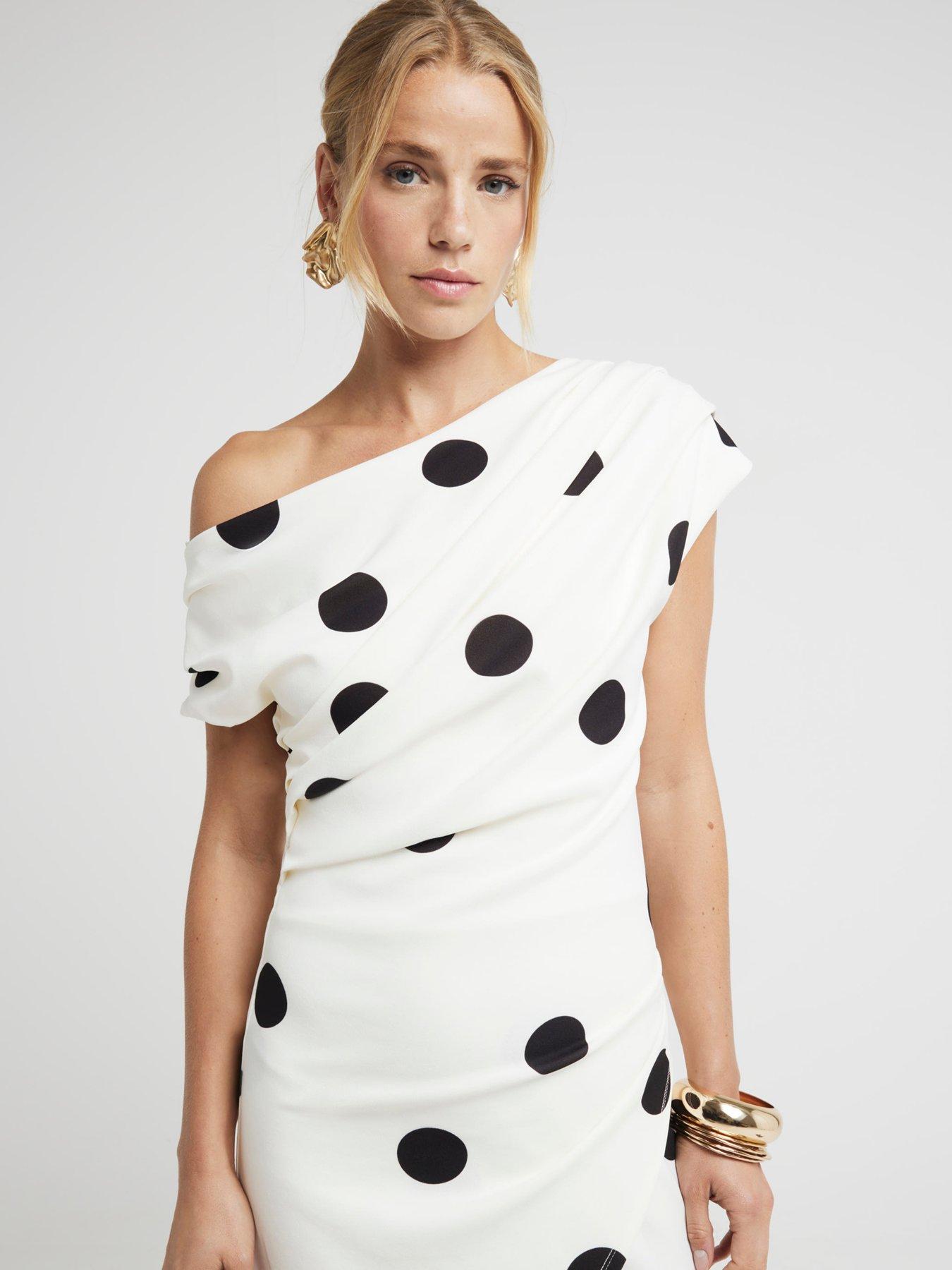 river-island-asymmetric-drape-spot-midi-dress-creamoutfit