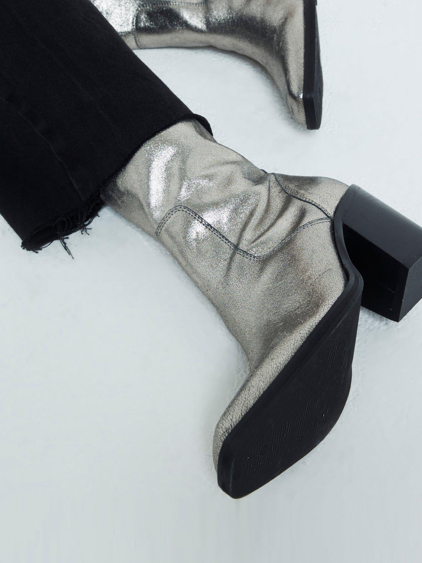 River Island Leather Western Boot Silver Very Ireland