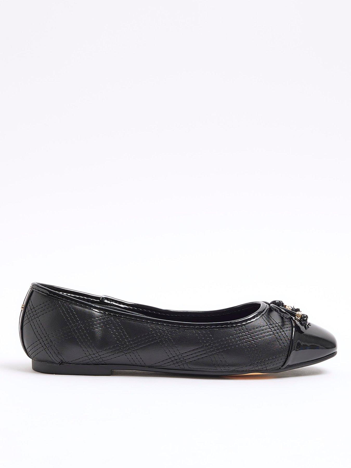 river-island-wide-fit-knot-toe-cap-ballerina-blackfront