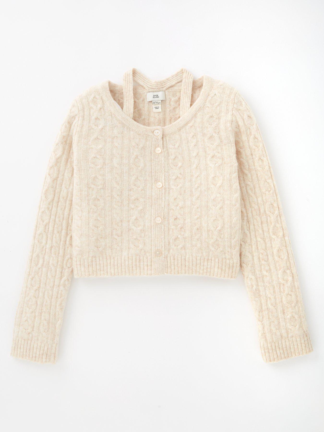 river-island-older-girl-cable-knit-halter-neck-cardigan-cream