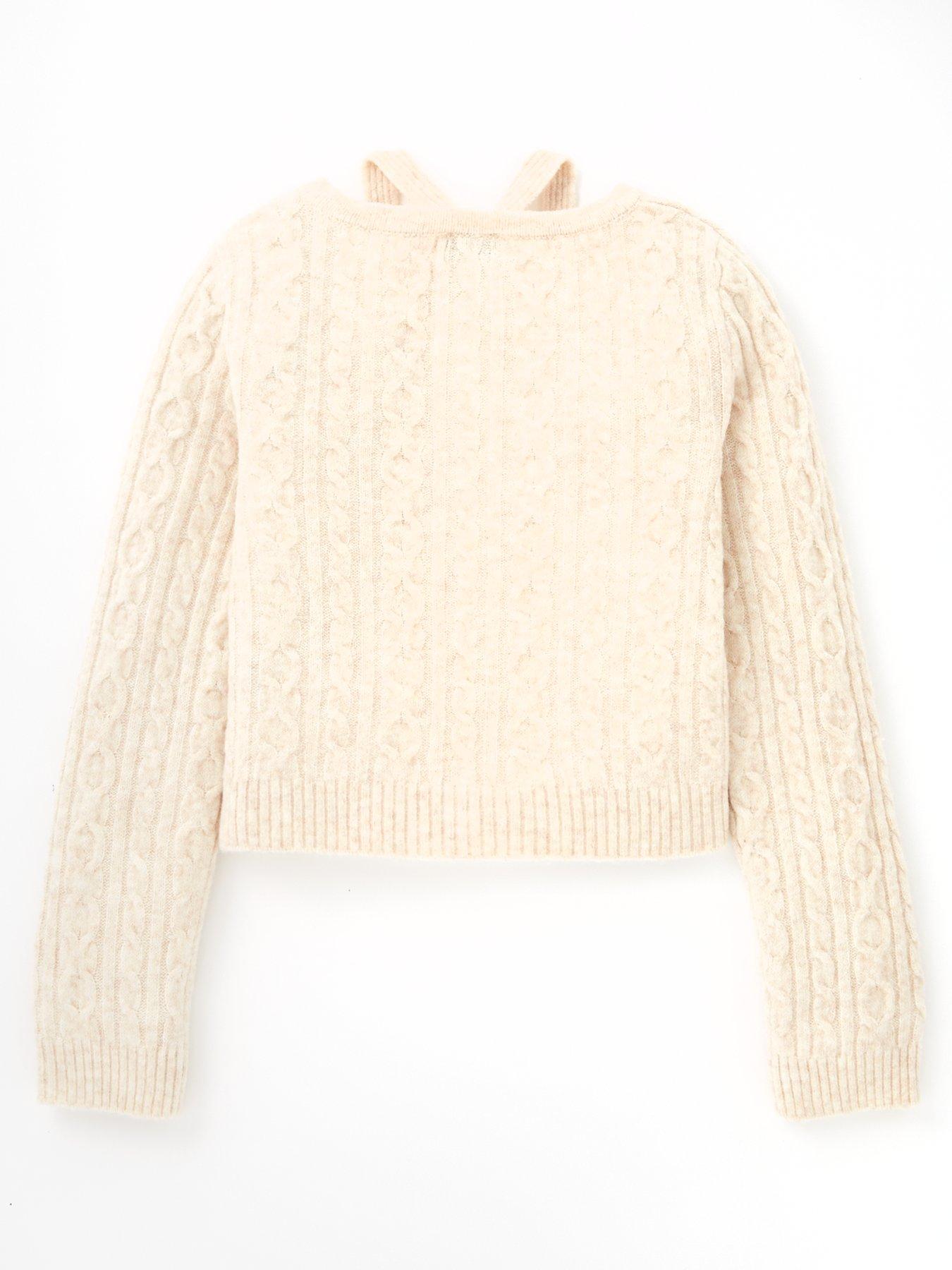 river-island-older-girl-cable-knit-halter-neck-cardigan-creamback