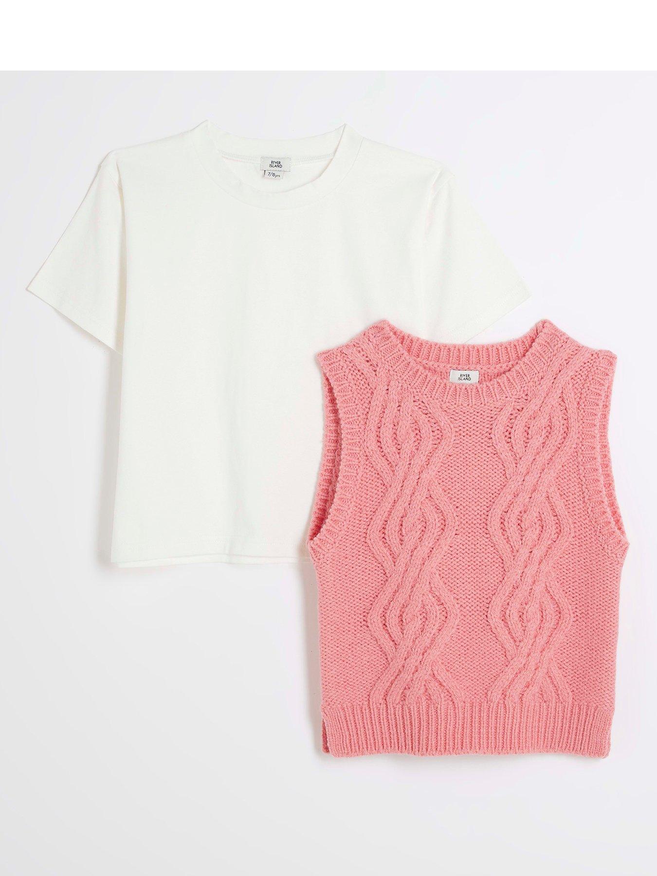 river-island-girls-cable-knit-vest-top-and-t-shirt-pinkfront