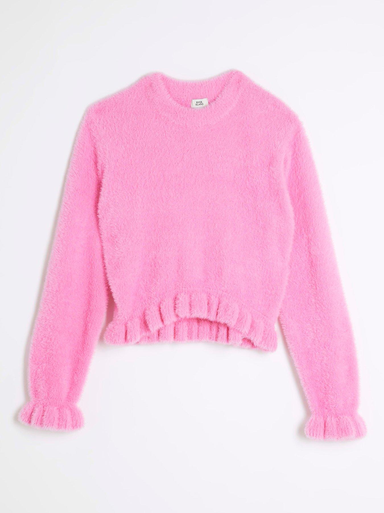 Girls Frill Cropped Jumper Pink