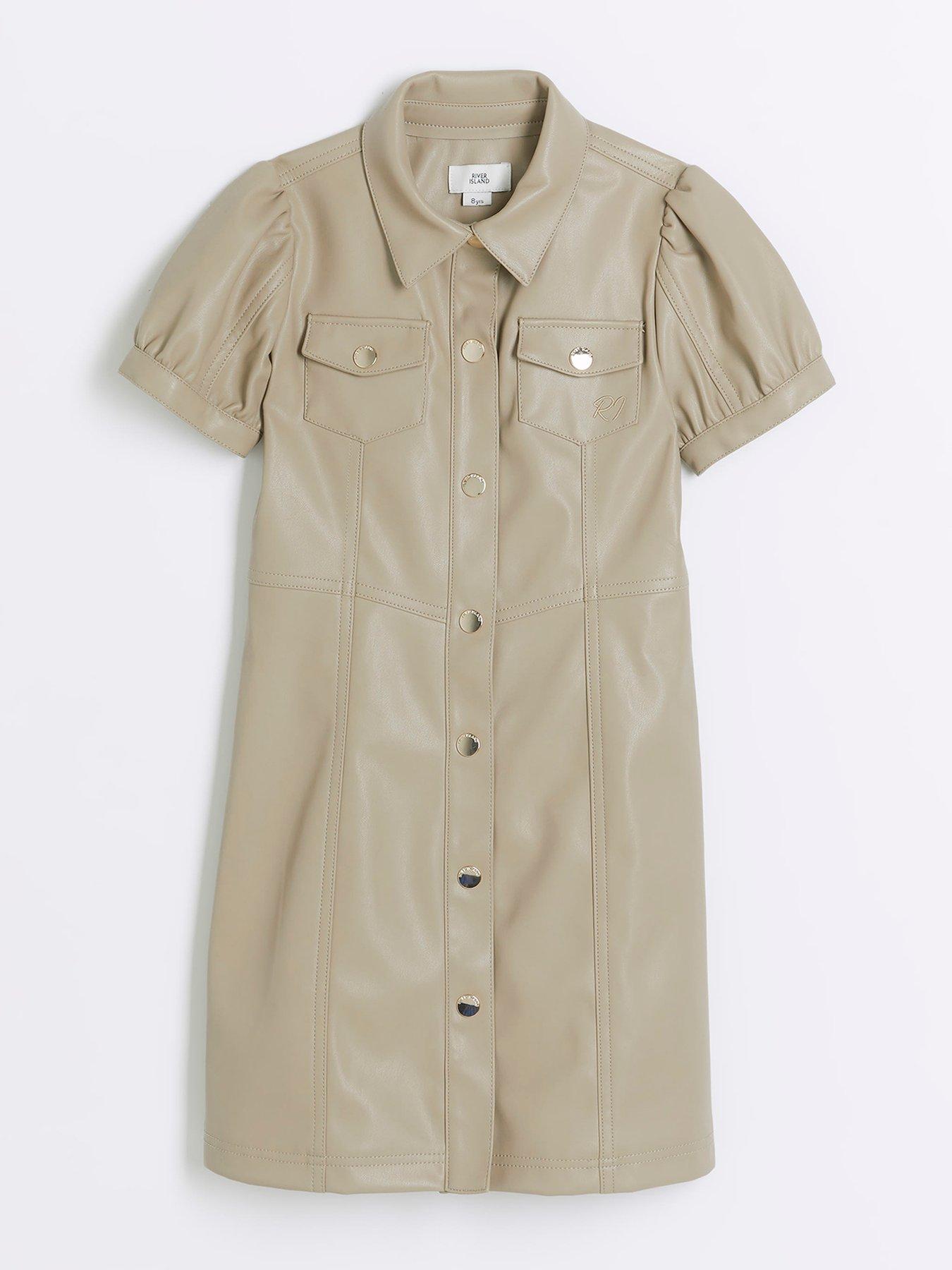 river-island-girls-faux-leather-shirt-dress-beige