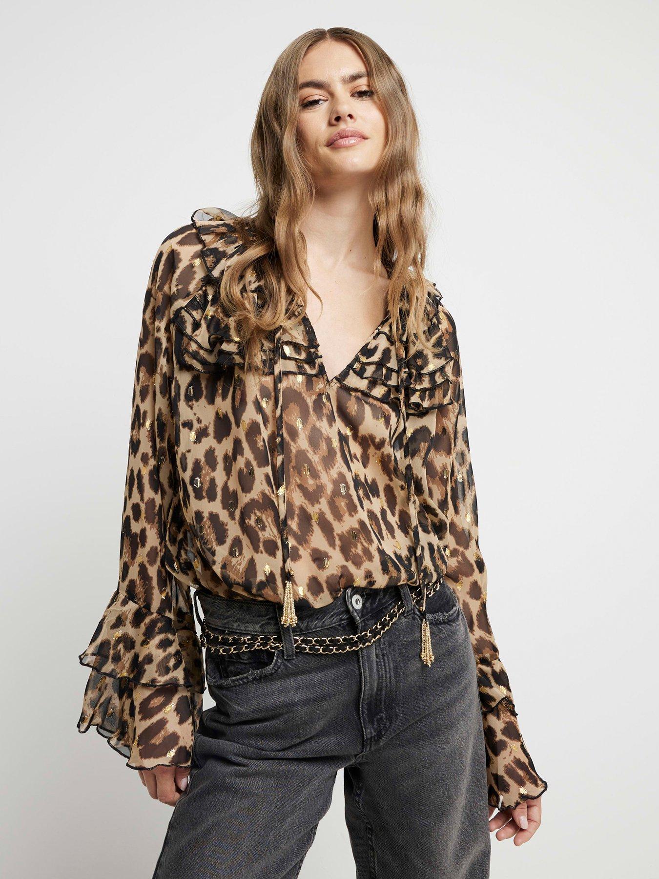 river-island-animal-print-ruffle-blouse-beige