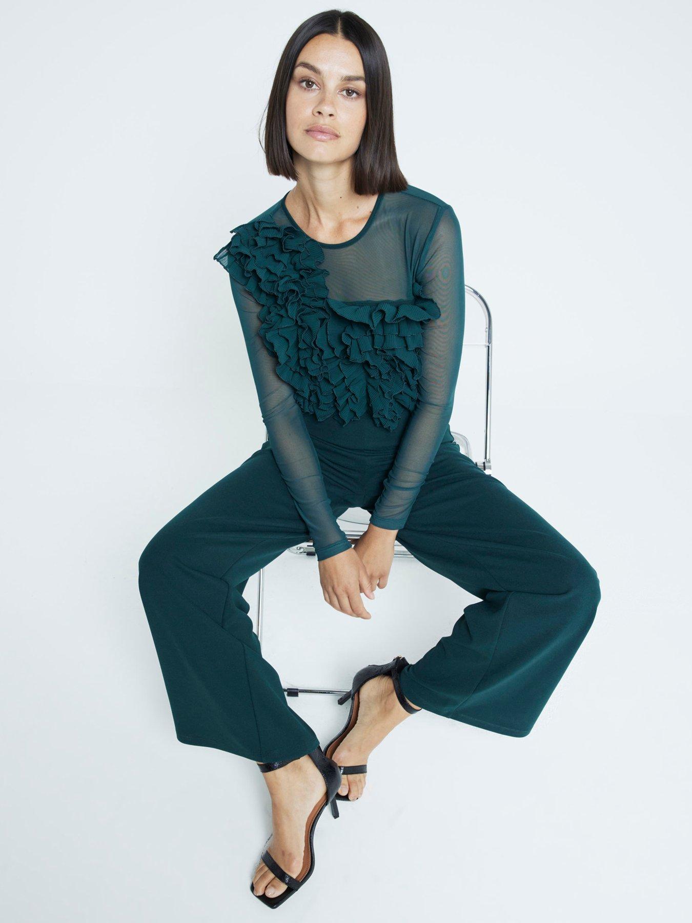 river-island-volume-frill-jumpsuit-dark-greenfront