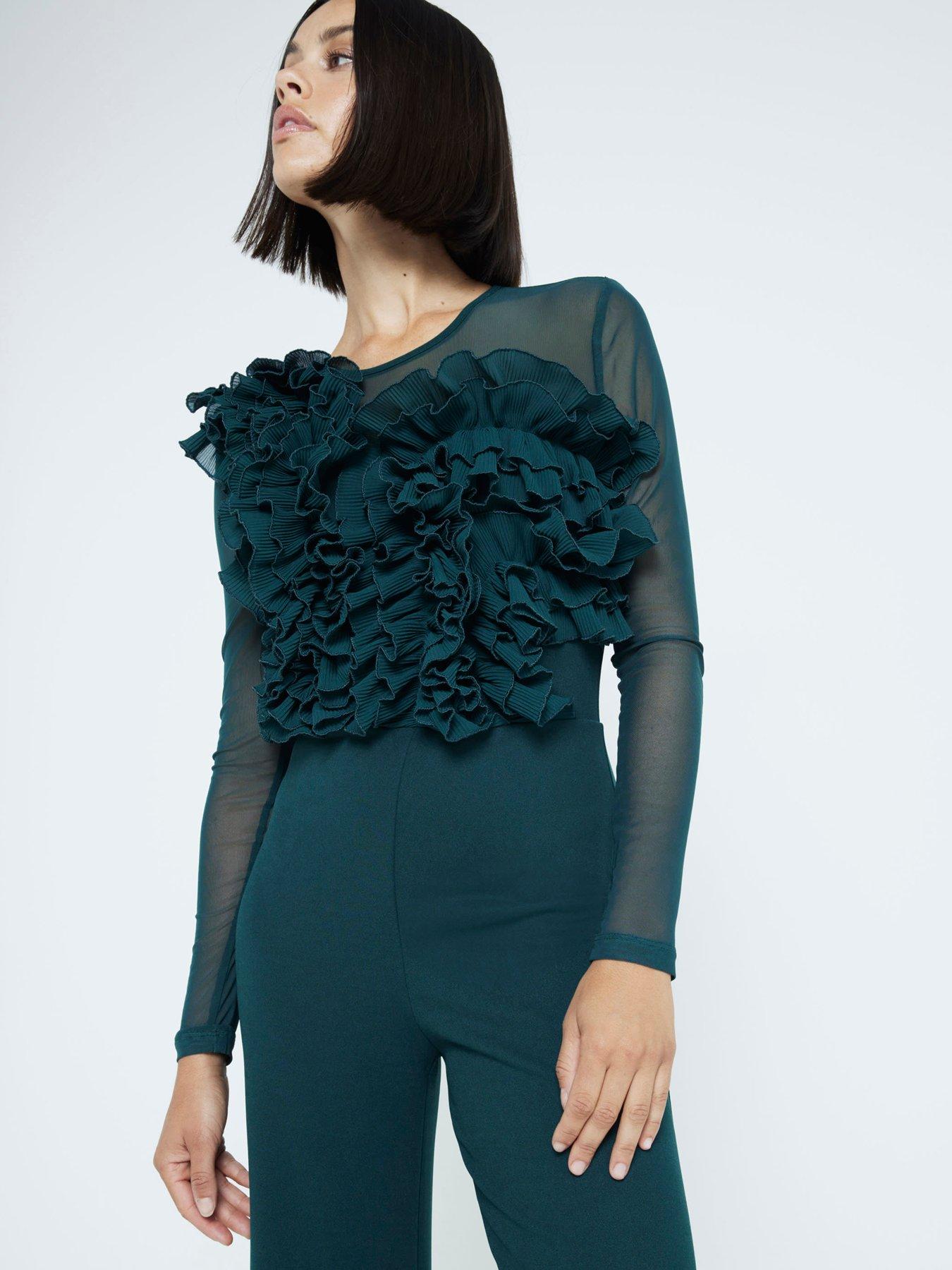 river-island-volume-frill-jumpsuit-dark-greenstillFront