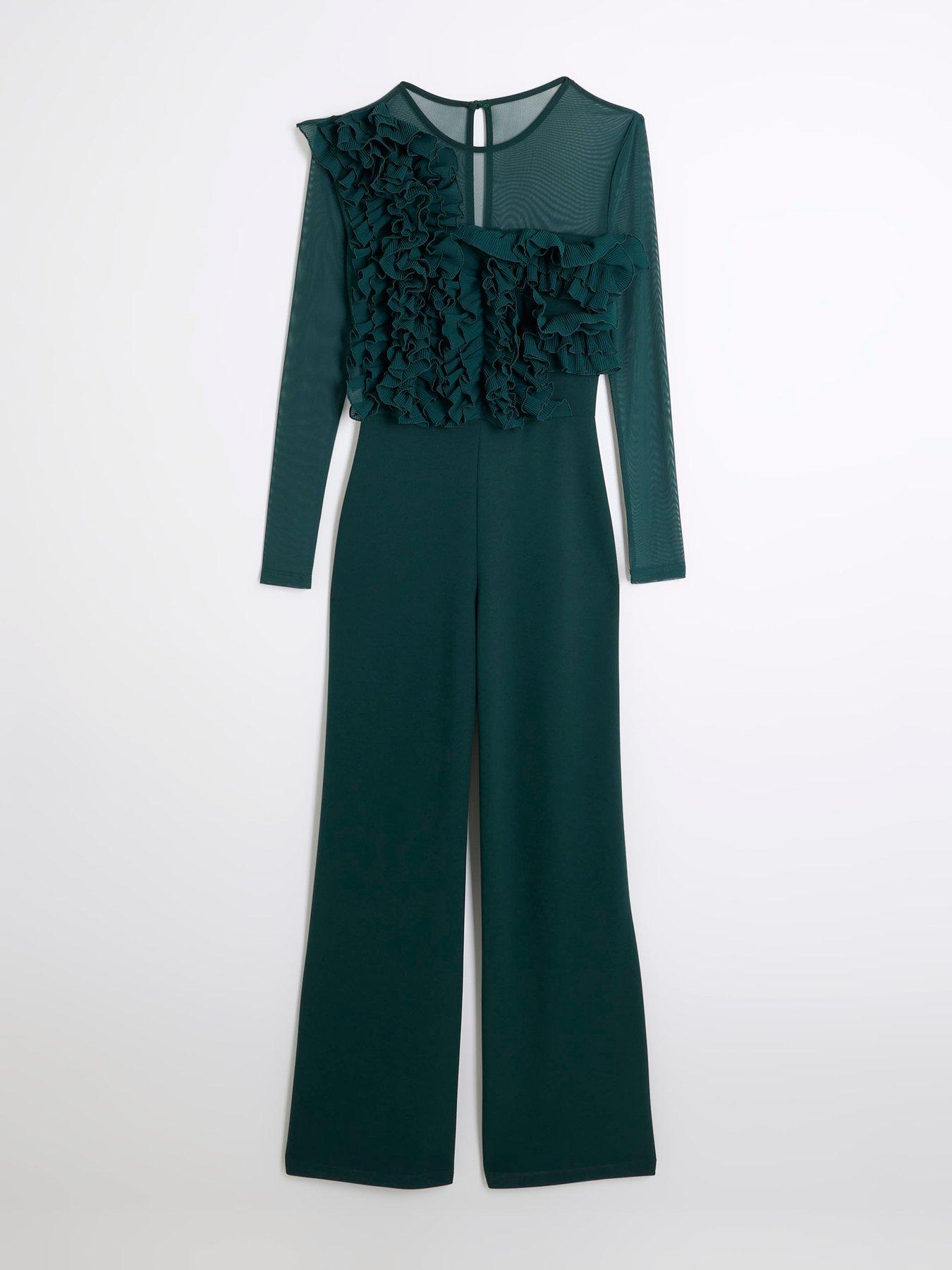 river-island-volume-frill-jumpsuit-dark-greenoutfit