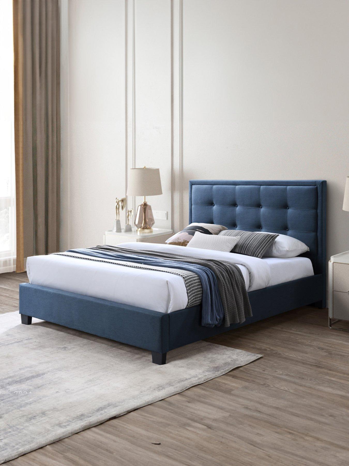 Image of Very Home Gainford Fabric Bed Frame with Mattress Options (Buy  &  SAVE!) - Steel Blue