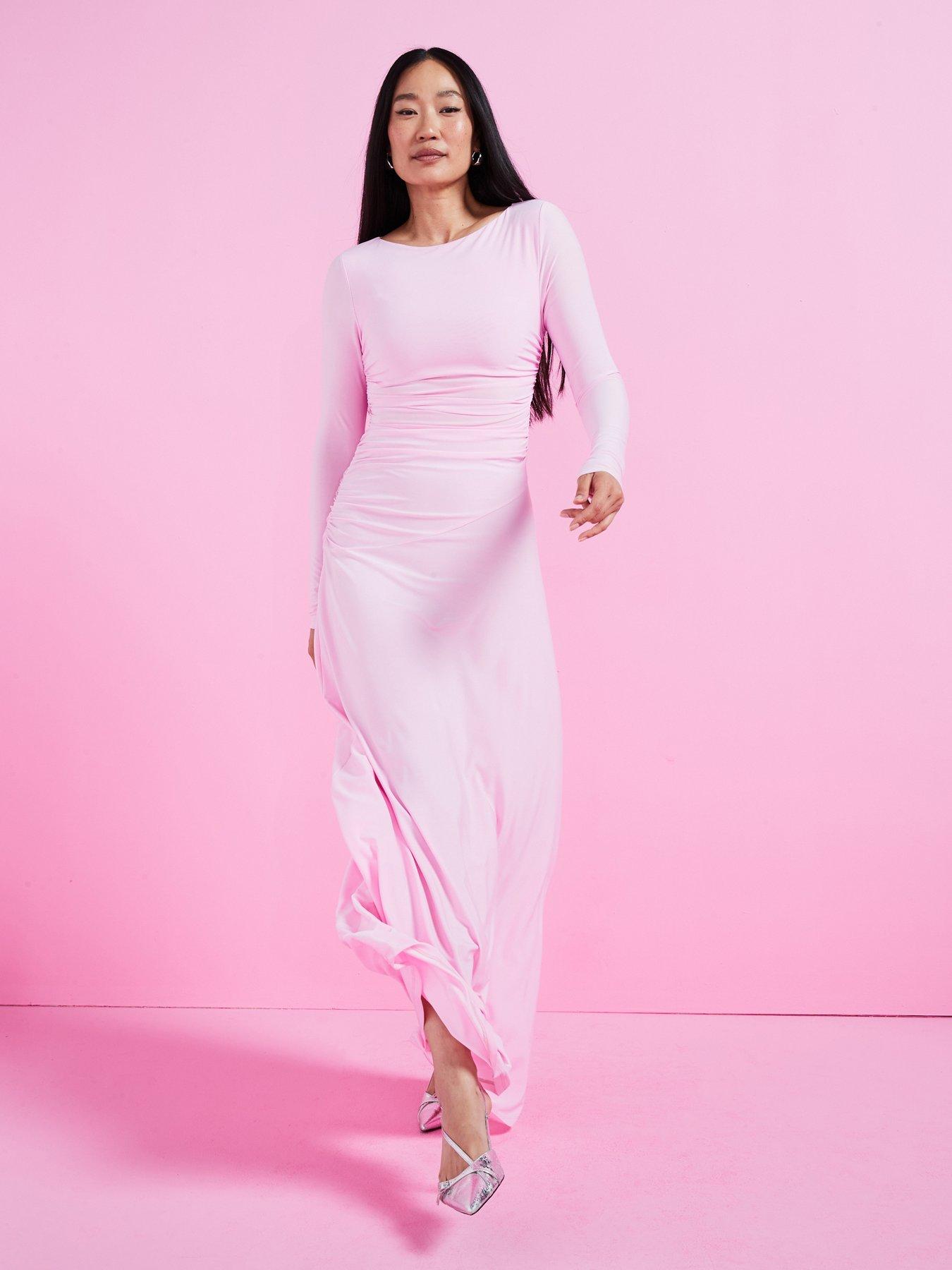 v-by-very-ruched-detail-maxi-dress-pink