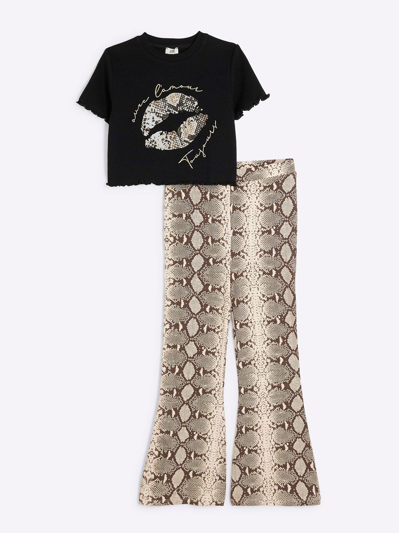 river-island-girls-snake-print-flared-trousers-set-cream