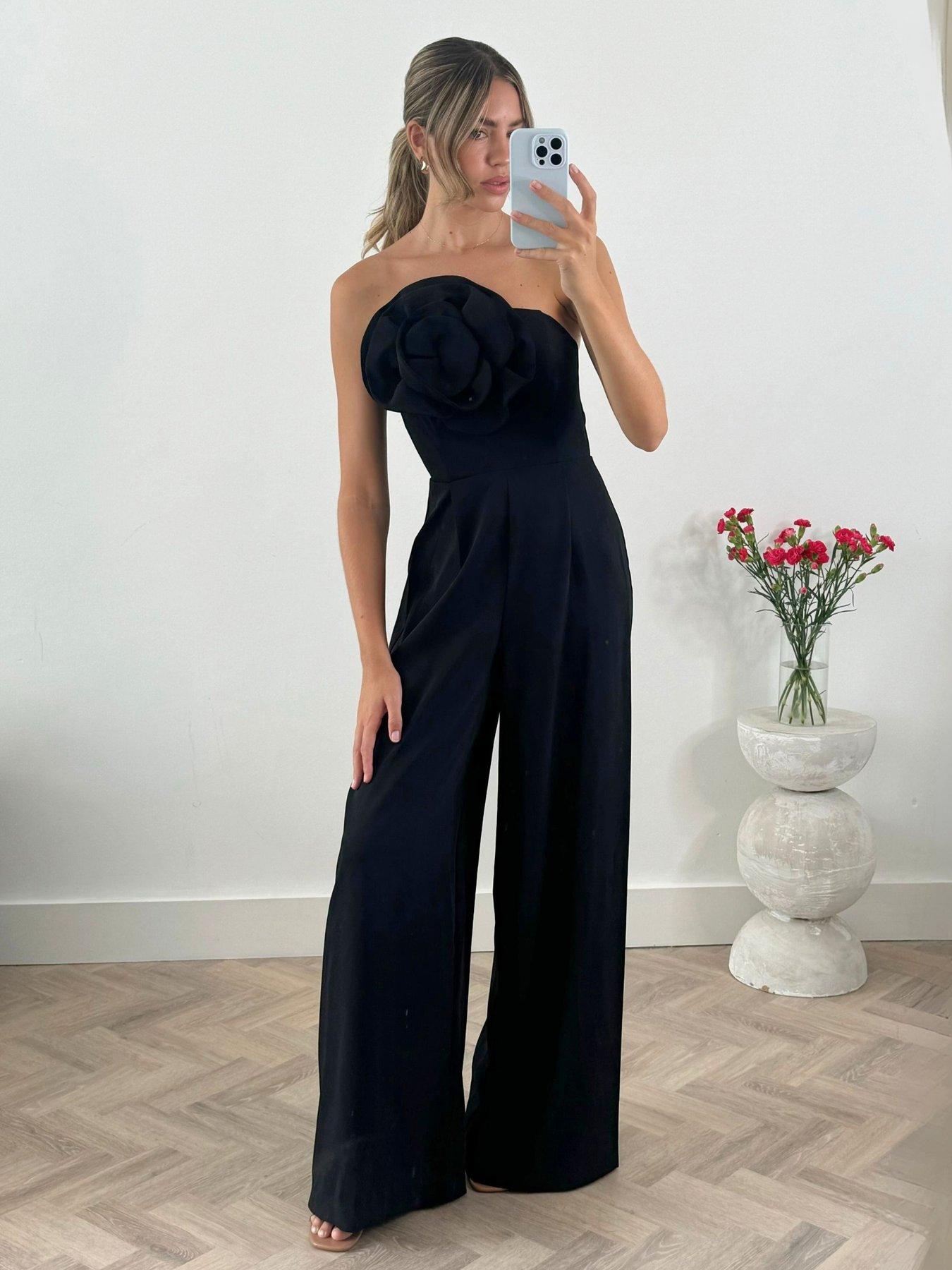 undefined Corsage Detail Jumpsuit - Black