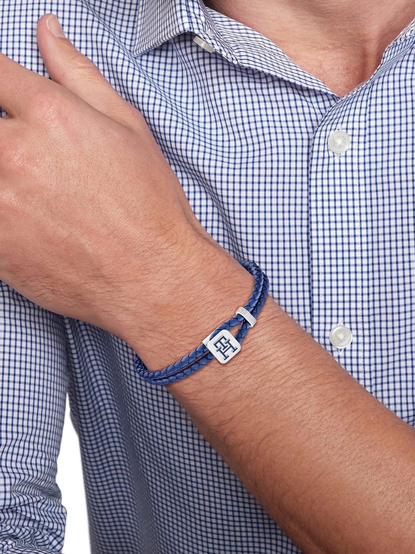 tommy-hilfiger-mens-monogram-blue-leather-braceletstillFront