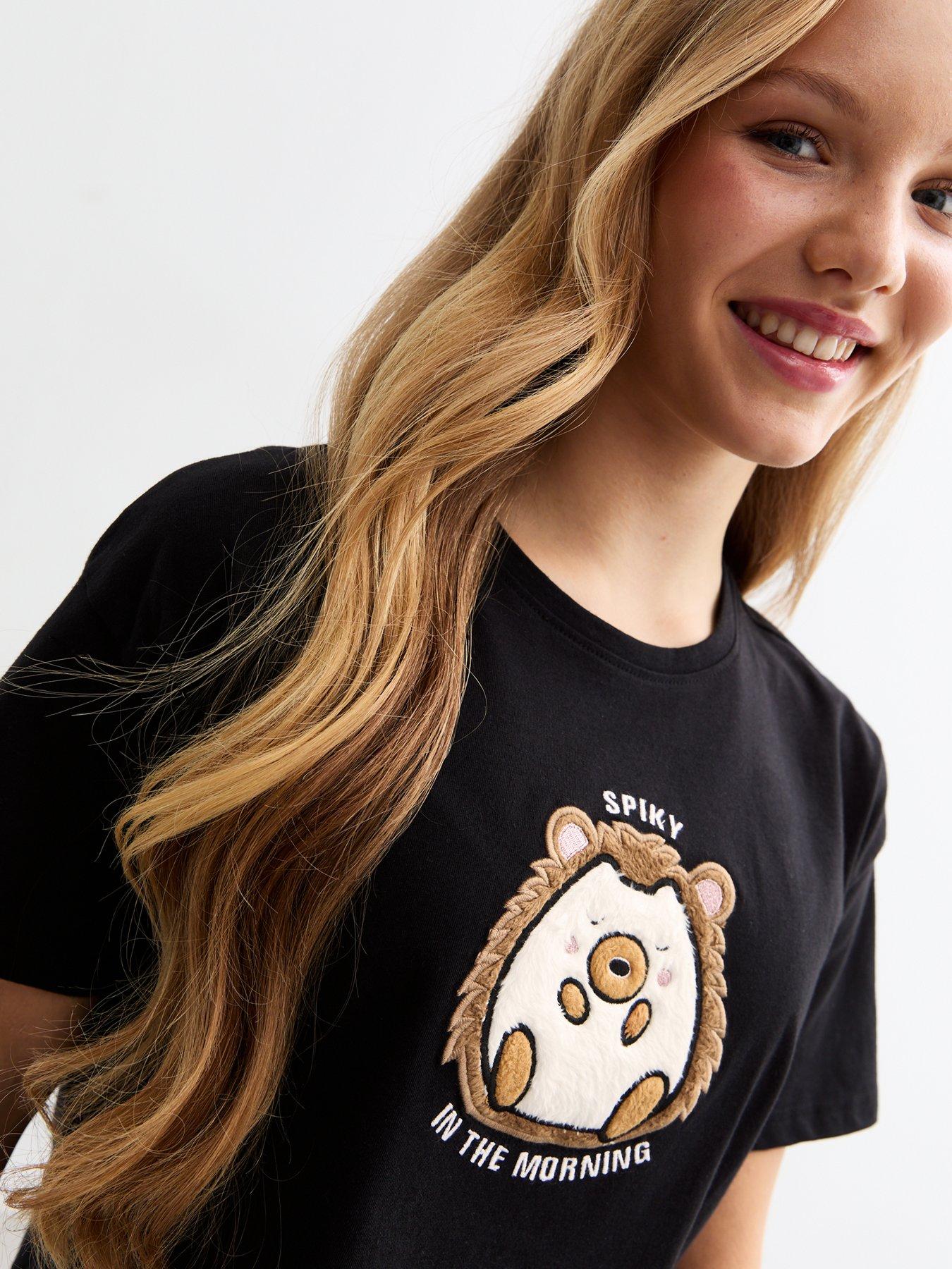 new-look-915-girls-black-hedgehog-print-jersey-pyjama-setoutfit