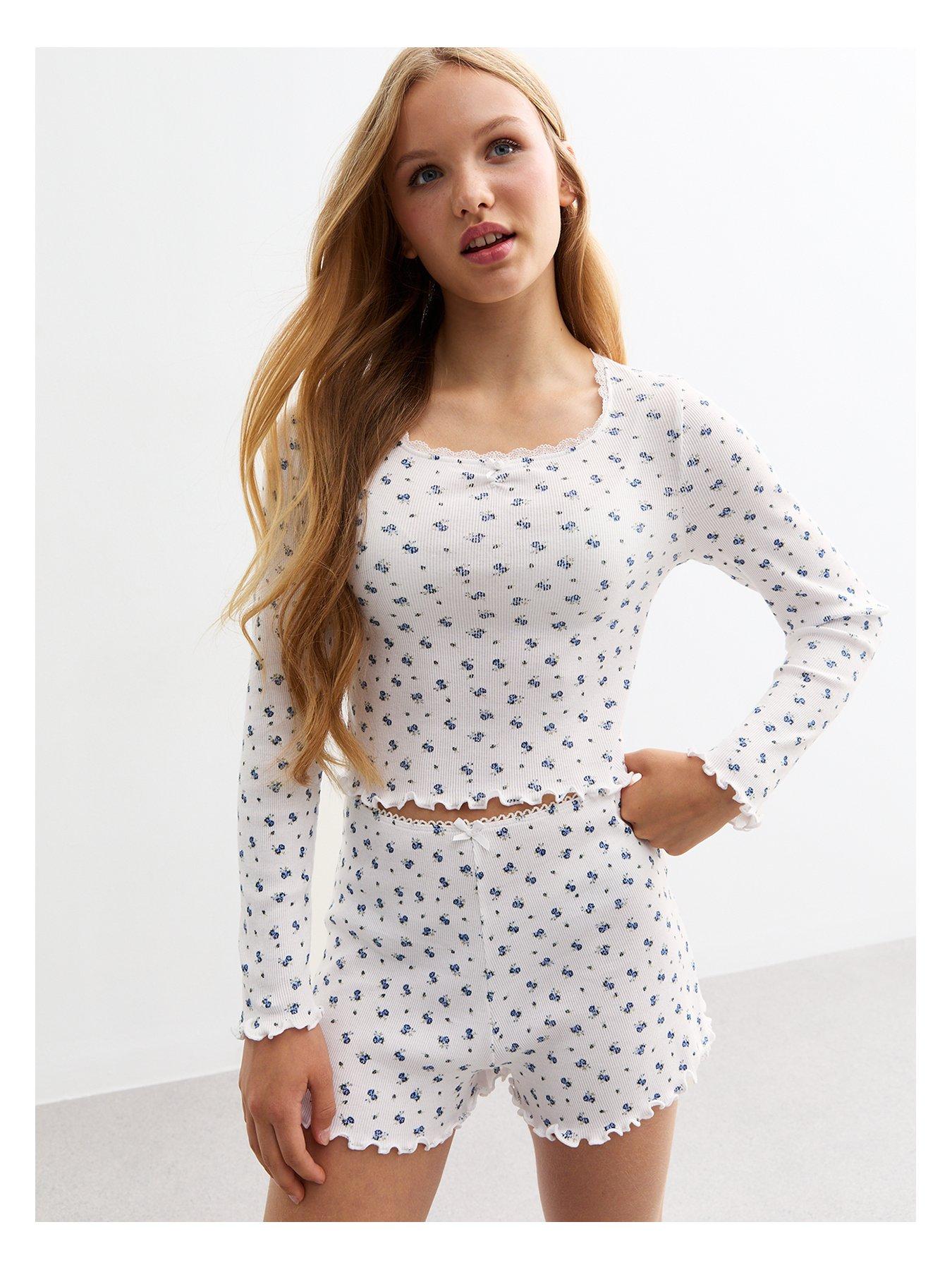 new-look-915-girls-white-floral-long-sleeve-pyjama-set