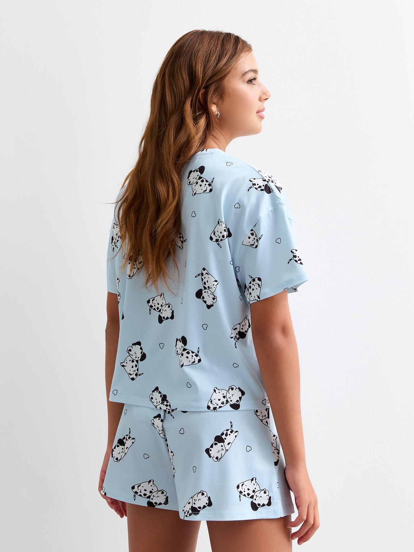 new-look-915-girls-blue-dalmatian-print-shorts-and-t-shirt-jersey-pyjama-setback