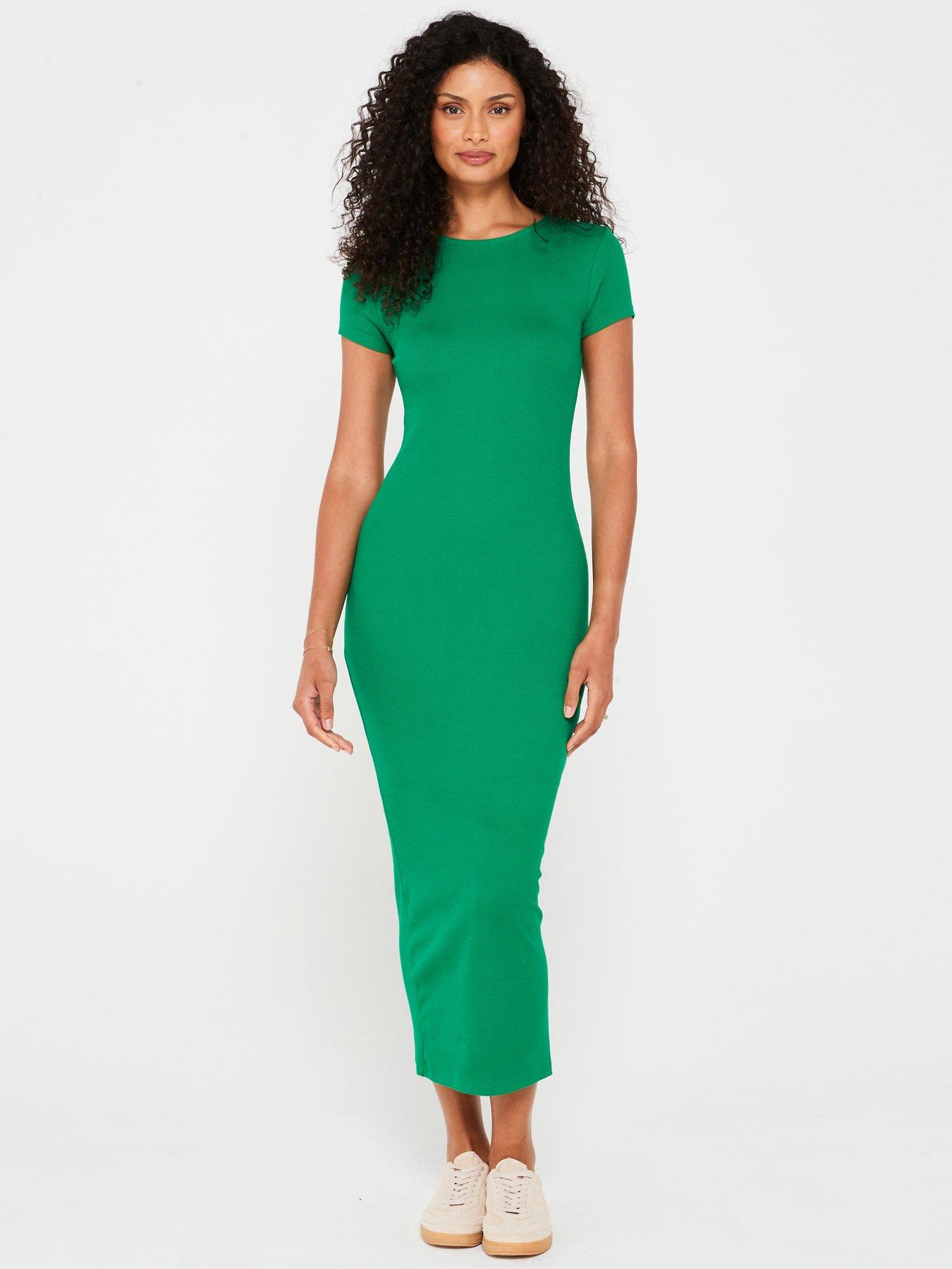 new-look-cap-sleeve-ribbed-midi-dress-bright-green