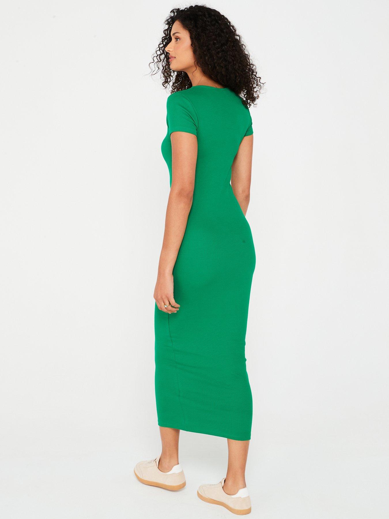 new-look-cap-sleeve-ribbed-midi-dress-bright-greenstillFront