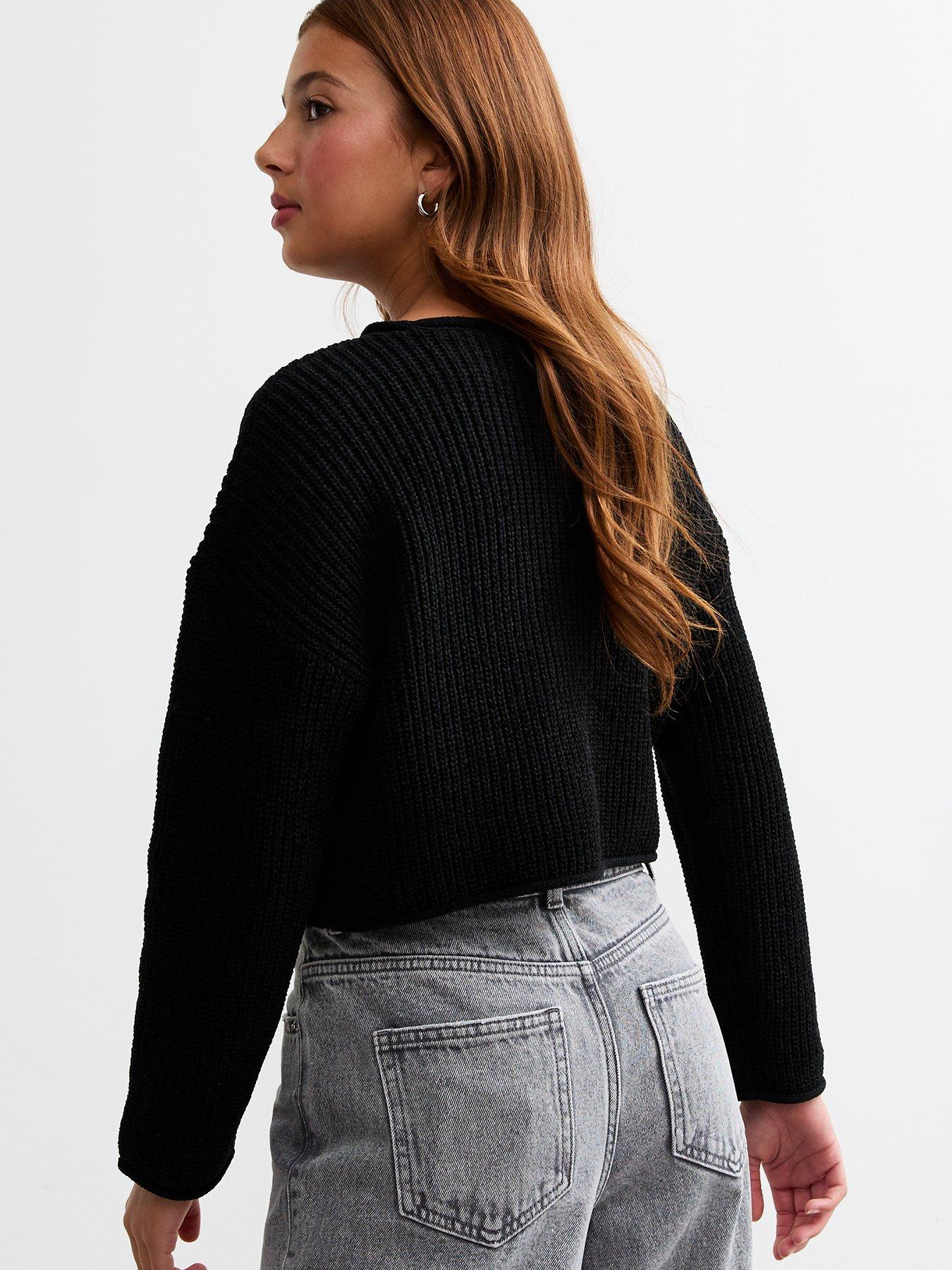 new-look-915-girls-black-chunky-knit-jumperback