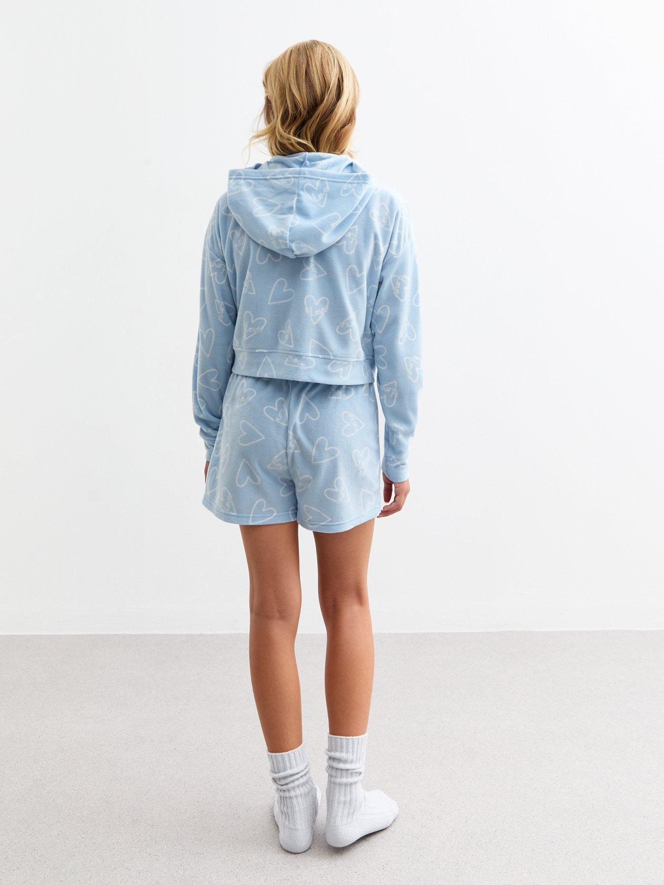 new-look-915-girls-blue-heart-fleece-short-pyjama-setstillFront