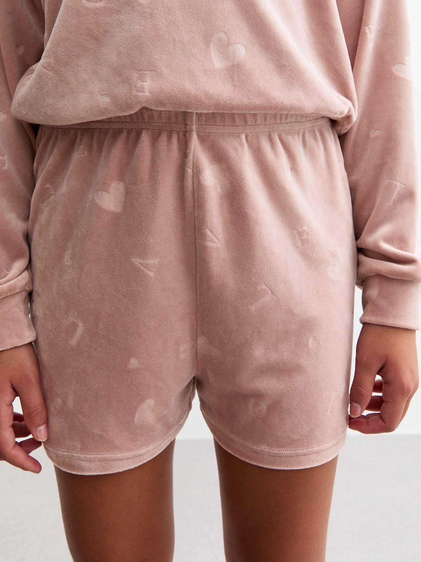 new-look-915-girls-dusty-pink-burnout-velour-hoodie-and-shorts-setdetail