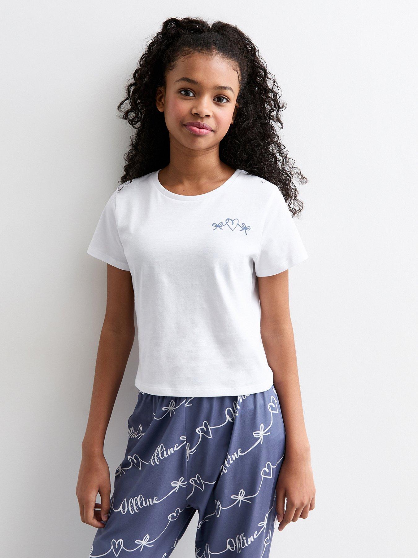 new-look-915-girls-white-love-bow-print-jersey-pyjama-setfront